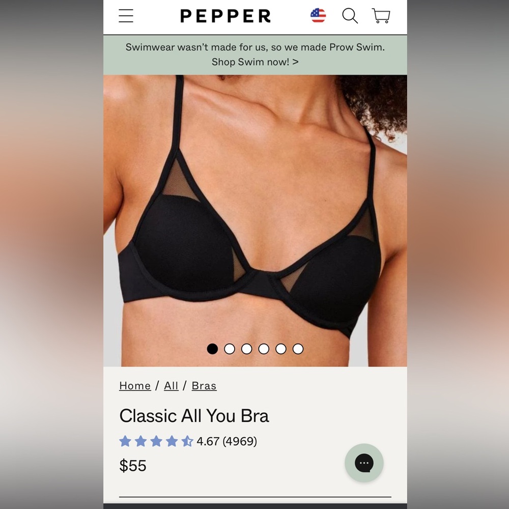 Pepper - Classic All You Bra - Black; lightly worn!
